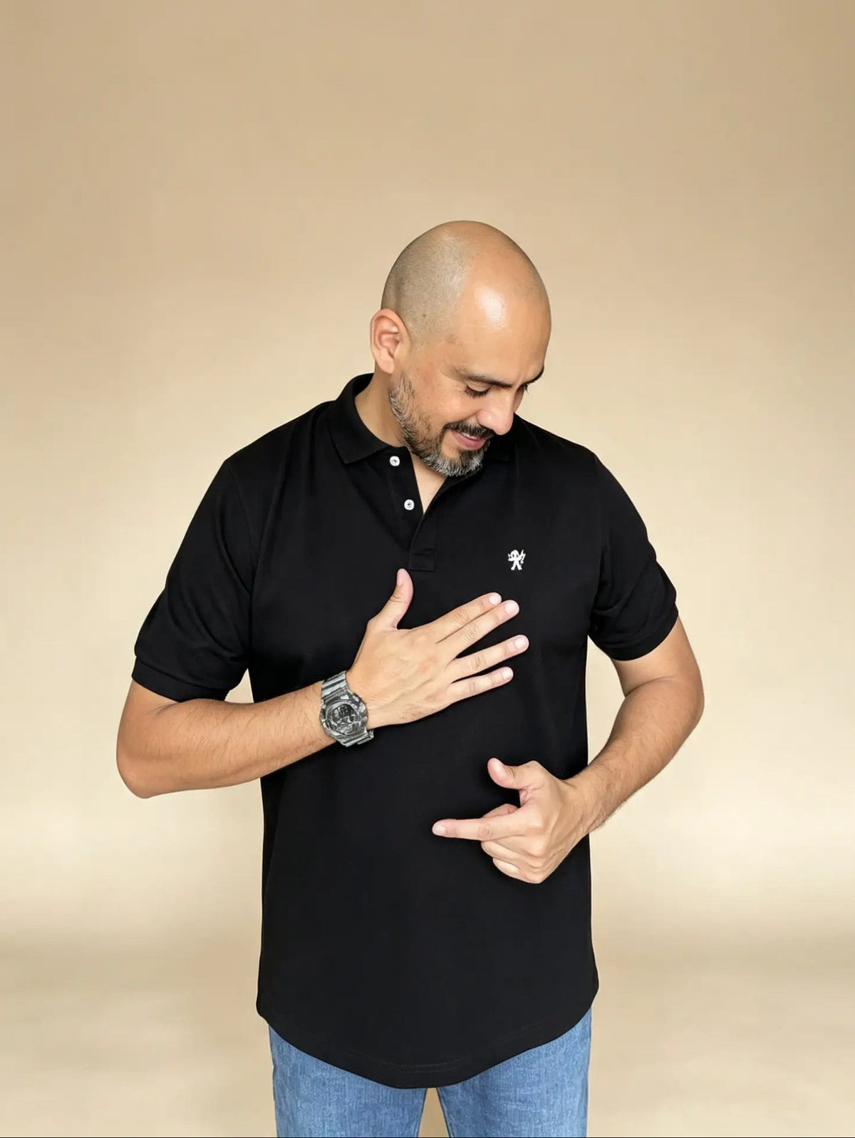 𝗖𝗮𝗺𝗶𝘀𝗲𝘁𝗮 piqué "𝗦𝗼𝗹𝘂𝗺" negro
